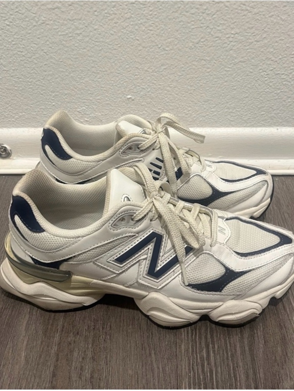 New Balance White and Navy Chunky Lace-Up Sneakers
